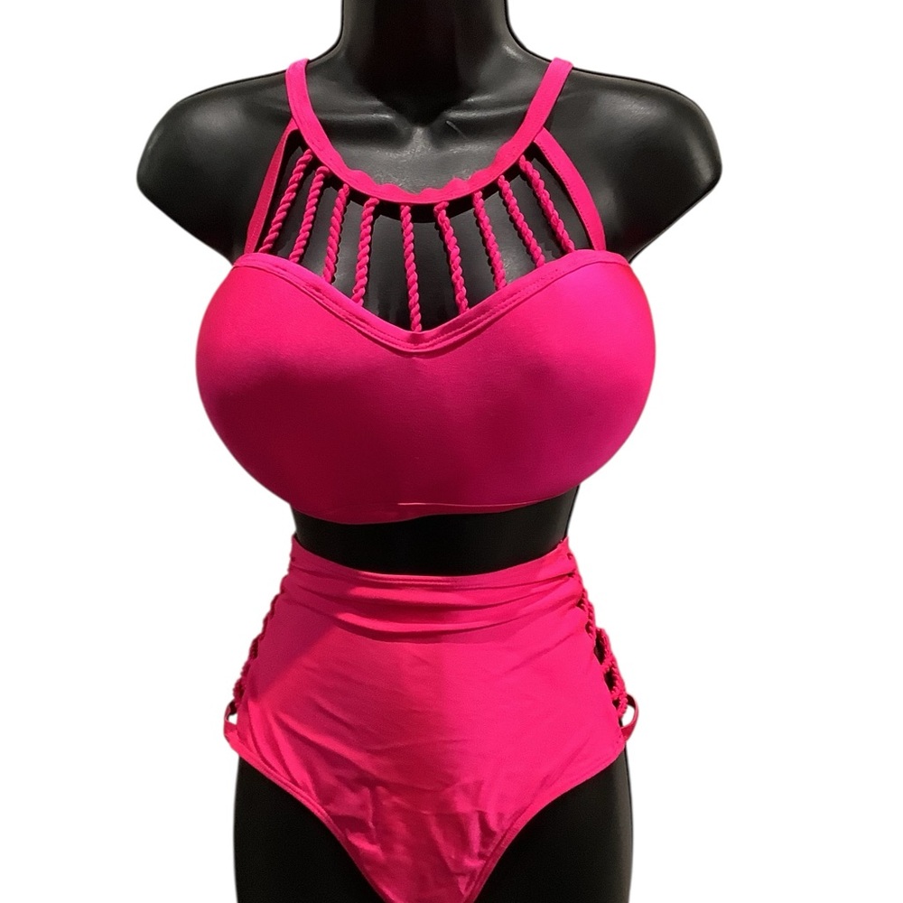 Women’s Apollo Swim Coral Tropics Shimmery Hot Pink Bikini Set BRAND NEW W/Tag